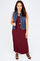 Burgundy Plain V-Neck Sleeveless Jersey Maxi Dress - PETITE