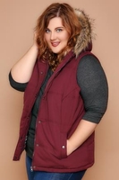 Burgundy Quilted Gilet With Faux Fur Hood