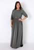 Charcoal Grey Jersey Maxi Dress With Ruched Waist and Pockets