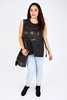 Charcoal Marl Astro Print Sleeveless Top With Side Slit