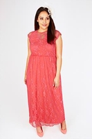 Coral Pink Maxi Dress With Lace Overlay