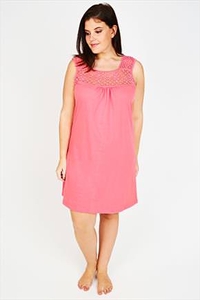 Coral Sleeveless Nightdress with Crochet Detail