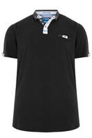 D555 Black Polo Shirt With Woven Collar - TALL