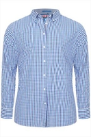 D555 Navy & Blue Gingham Check Long Sleeve Shirt - TALL