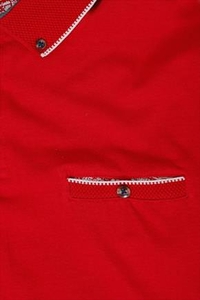 D555 Red Short Sleeve Polo Stretch Shirt With Pocket Detail - TALL