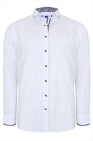 D555 White Fitted Shirt With Contrasting Patterned Trim Details