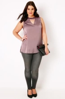 Dusty Mauve Sleeveless Blouse With Choker Detail & V-Neckline