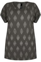 Grey & Silver Diamond Print Top With Turn-Back Sleeves