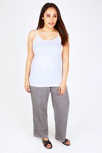 Grey Cross Dyed Cotton Linen Mix Full Length Pull On Trousers