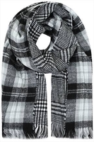 Grey,  White & Black Checked Print Reversible Blanket Scarf