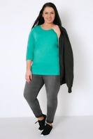 Jade Green Band Scoop Neckline T-Shirt With 3/4 Sleeves