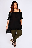 Khaki Jersey Harem Trousers With Pockets & Drawstring Waist