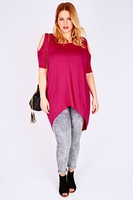 Magenta Oversized Top With Cold Shoulder Cut Out & Extreme Dipped Hem
