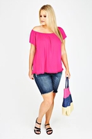 Magenta Short Sleeve Gypsy Top With Pom Pom Trim