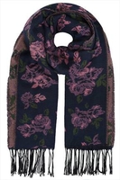 Navy & Pink Jaquard Floral Scarf