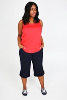 Navy Cool Cotton Roll-Up Crop Trousers With Stud Detail