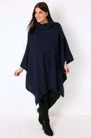 Navy Knitted Cowl Neck Poncho