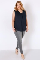 Navy Sleeveless V-Neck Jersey Top