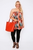 Orange & Multi Palm Print Strapless Top