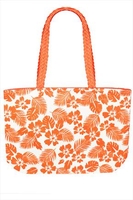 Orange And White Floral Print Shopper Bag