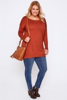 Orange Longline Knitted Jumper With Seam Front Detail