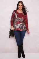 PAPRIKA Red & Multi Floral Print Long Sleeve Top With Embellishment