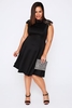 PRASLIN Black Princess Seam Skater Dress With Lace Shoulder Panels
