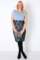 PRASLIN Blue Bodycon Dress With Lace Skirt