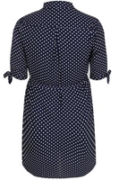 PRASLIN Navy & White Polka Dot Print Longline Shirt With Waist Tie