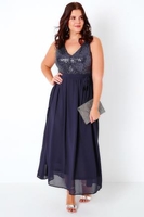 PRASLIN Navy Chiffon Sleeveless Maxi Dress With Sequin Bodice