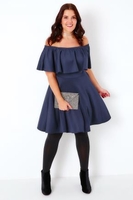 PRASLIN Navy Off The Shoulder Bardot Dress