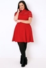 PRASLIN Red Turtle Neck Skater Dress With Lace Bodice & Sweetheart Cutout