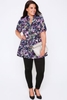 Purple Floral Print Longline Top With Ruched Waist & Zip Front