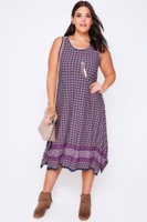 Purple Sleeveless Border Print Hanky Hem Dress