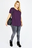 Purple V-Neck Chiffon Top With Pleat Back And Dipped Hem