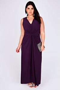 Purple V-Neck Maxi Dress With Twisted Knot Front Detail