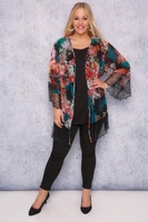 SCARLETT & JO Black,  Teal & Multi 2 in 1 Printed Lace Kimono & Cami Top
