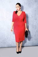 SCARLETT & JO Red V Neckline Bodycon Midi dress