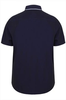 Slate Grey Navy Formal Short Sleeved Shirt With Patterned Collar Trim - REG