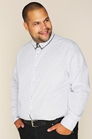 Slate Grey White & Navy Print Formal Long Sleeve Shirt - TALL