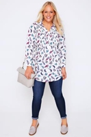 White & Multi Butterfly Print Pinktuck Shirt
