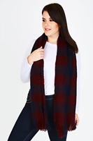 Wine Red And Navy Checked Blanket Scarf