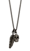 Gunmetal Swarovski crystal skull and feather necklace