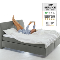 YAK Boxspringbett - 200x200 cm - Hellgrau - mit Kopfteil - H2/H2