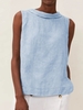 Stylewe Short Sleeve Light Blue Women Linen Tops Casual Linen Crew Neck Solid Linen Tops