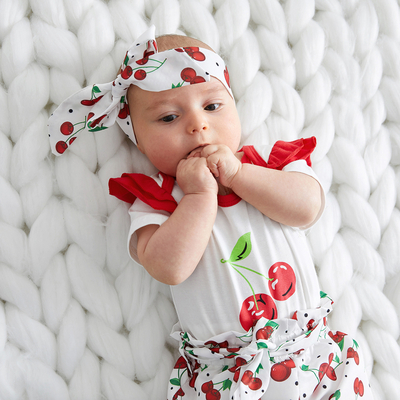 3-piece Cherry Print
Short-sleeve Bodysuit and
Shorts Set