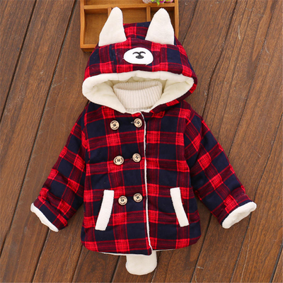 Baby / Toddler Girl Plaid
Cartoon Ear Decor Long-sleeve
Hooded Coat