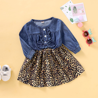 Baby / Toddler Girl Sweet
Denim Splice Leopard Print
Long-sleeve Dress