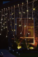 144 Warm White LED Snowing Icicle Lights With Speed Setting & White Cable