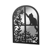 Black Metal Cat in Window Silhouette Mirror